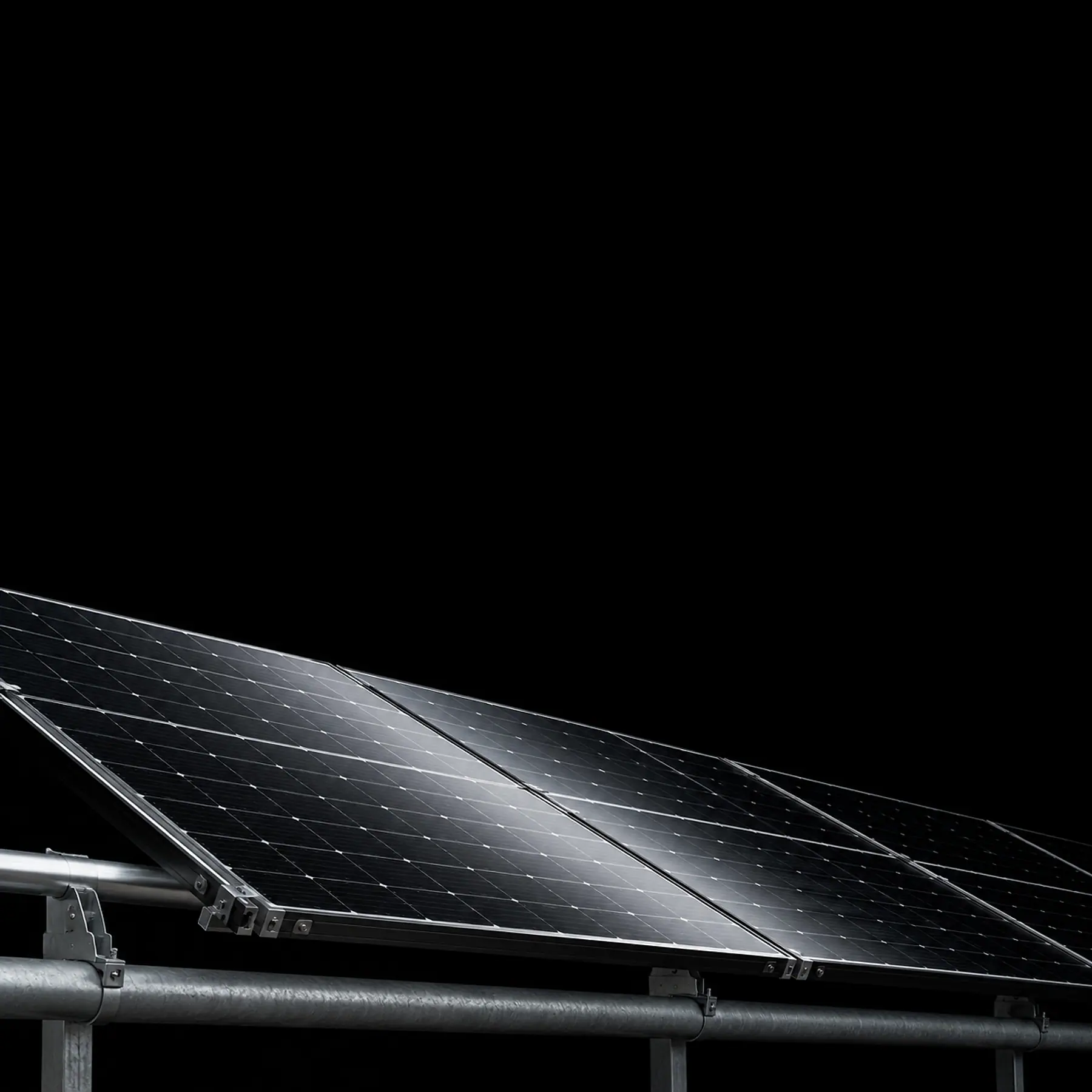 Rooftop solar panels on a house at dusk